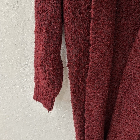 Anthropologie Red Long Line Open Front Sherpa Teddy Cardigan No Pockets M - Picture 6 of 9